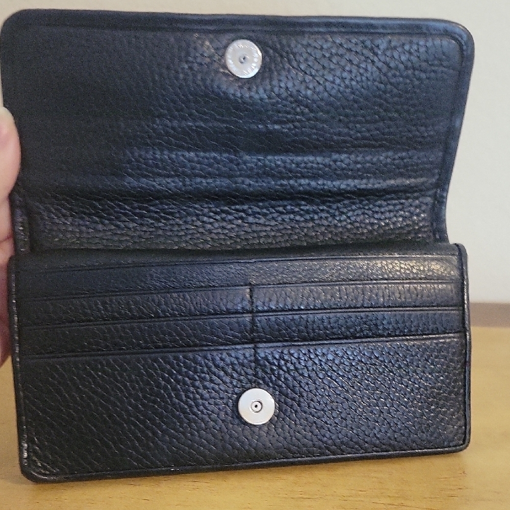 Brighton Wallet Woven Leather Black, maroon Basket Weave Tri Fold - Picture 3 of 8